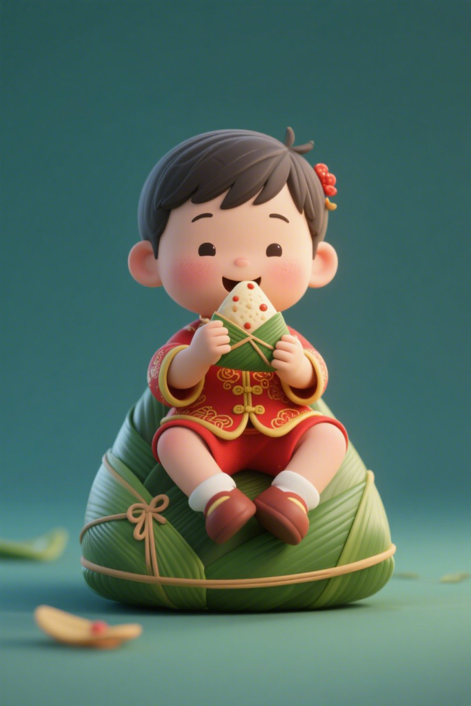 儿童端午吃粽子模型