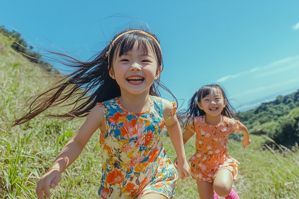 儿童节公园奔跑的小孩