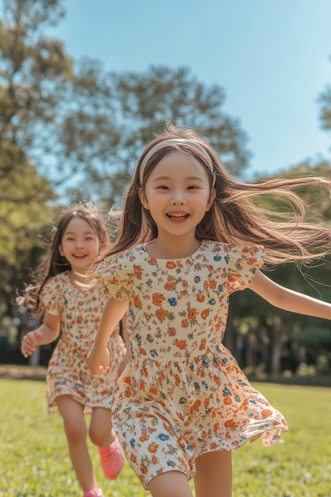 儿童节公园奔跑的小孩