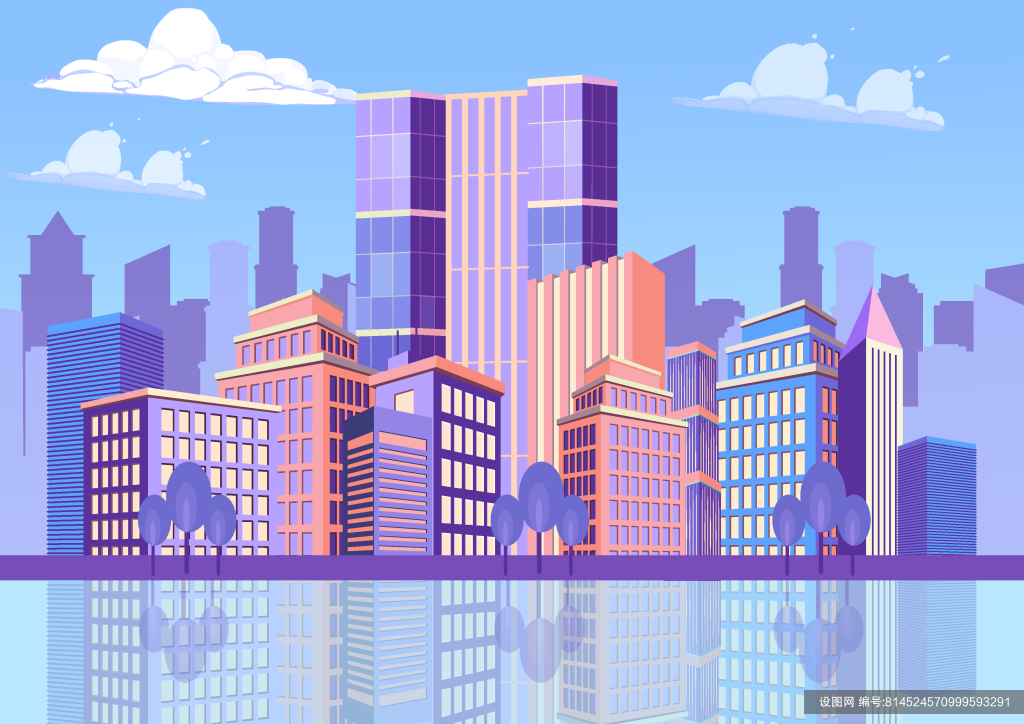 现代城市建筑清新插画ai下载_编号814524570999593291-设图网