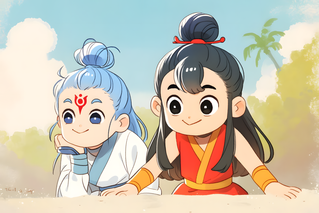 夏季哪吒人物卡通绘画