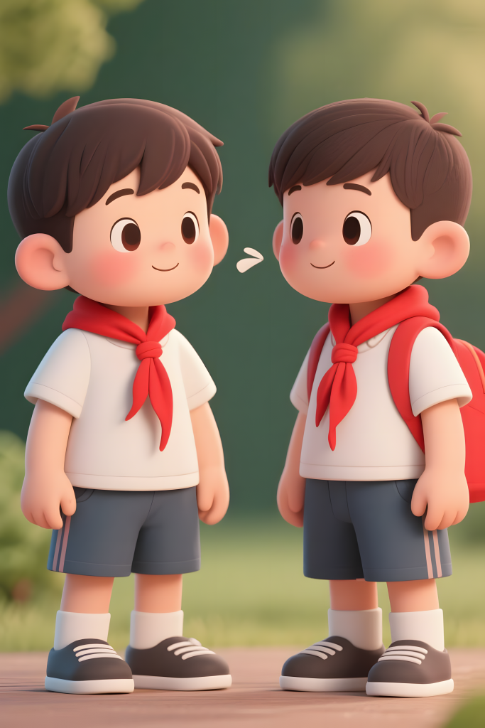 戴红领巾的卡通小学生