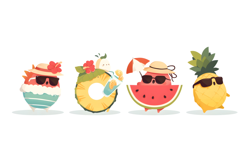 夏天西瓜菠萝水果造型拟人插画