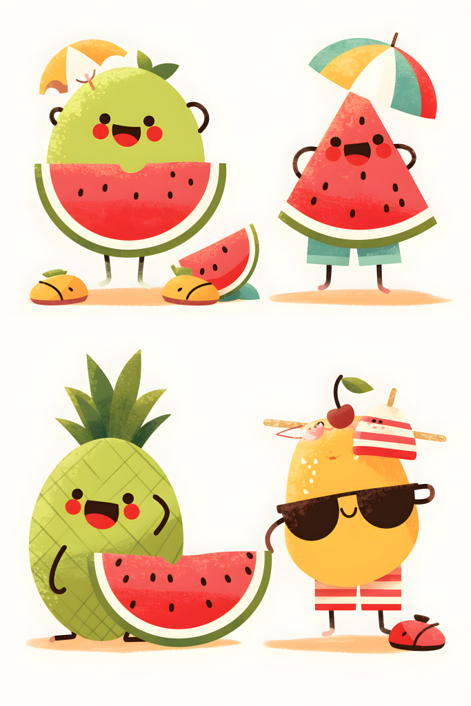 夏季西瓜搞怪水果拟人插画