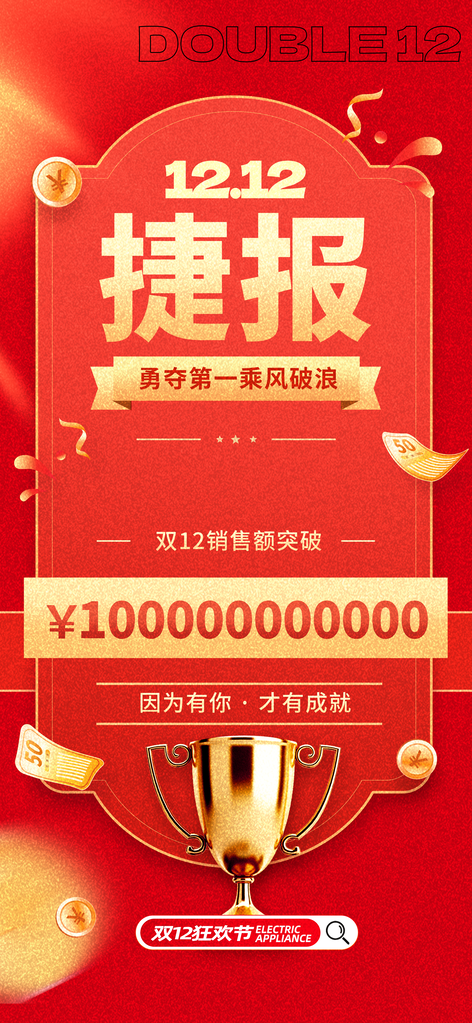 双12双十二销售战报捷报电商购物促销海报
