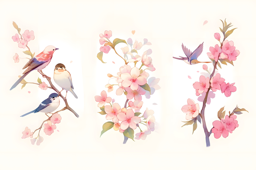 彩绘工笔花鸟画素材