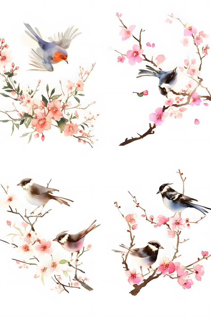 彩绘花鸟画绘画素材