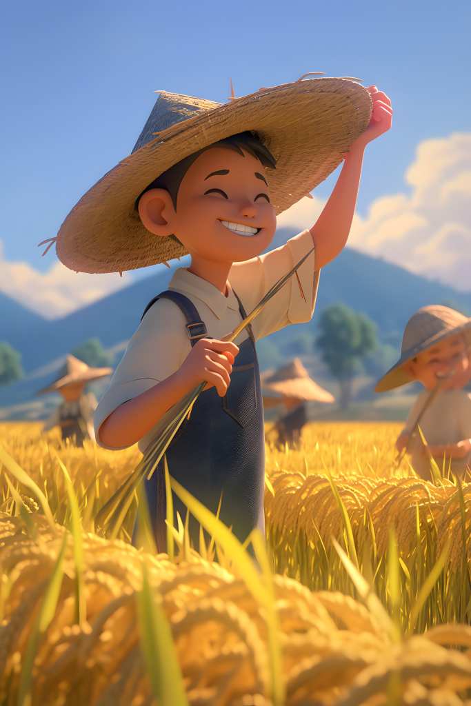 稻田收割插画元素
