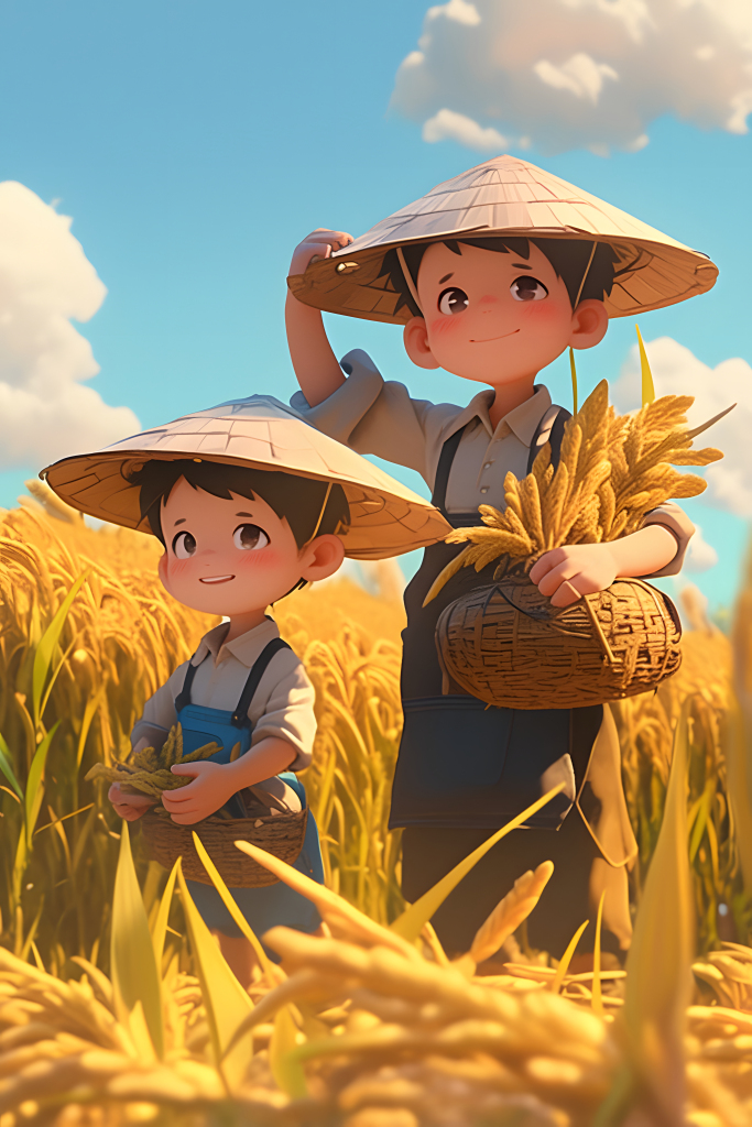 秋季水稻丰收插画元素
