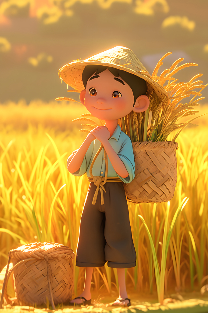 农民收割稻子插画元素