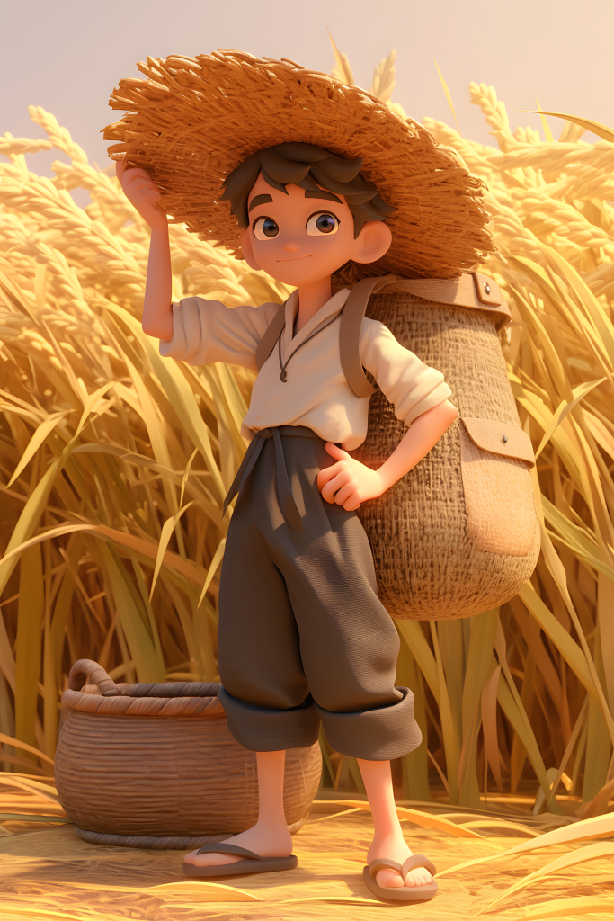 农民收割稻子插画元素