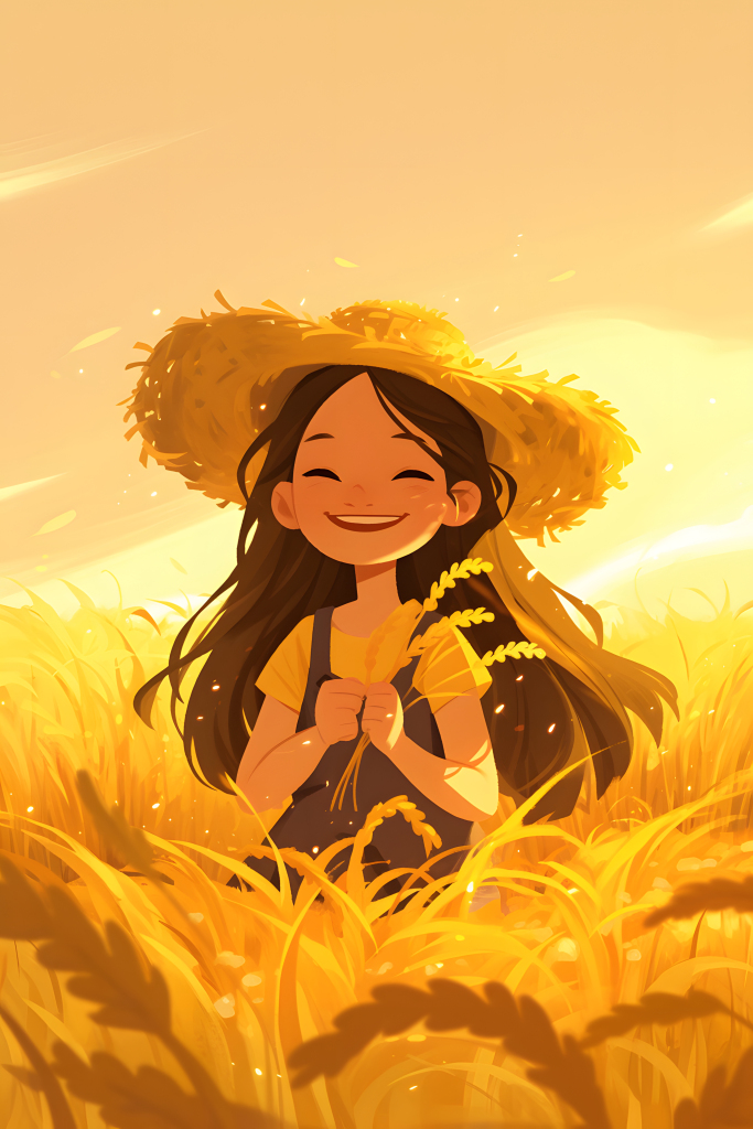 秋收稻田插画元素