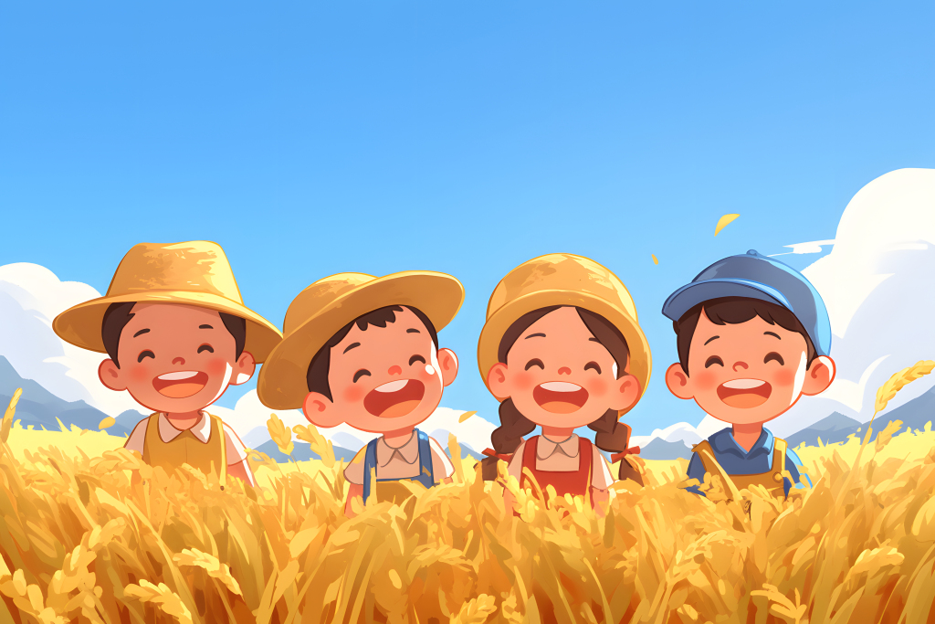 农民收割小麦人物插画