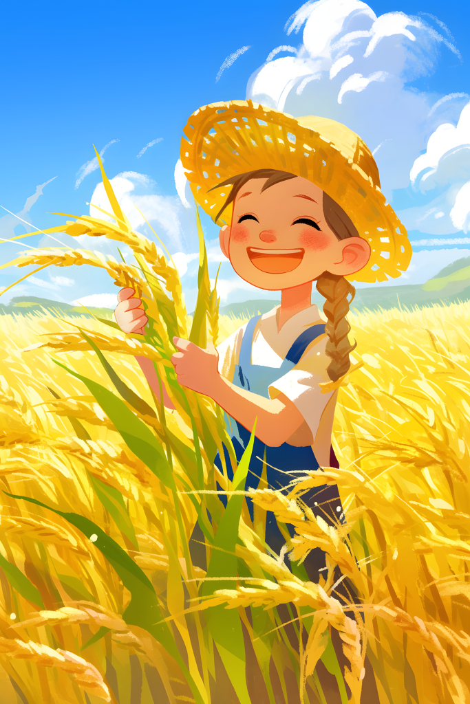 乡间稻田丰收插画元素
