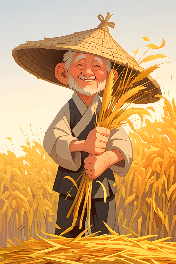 乡间麦田丰收农民人物插画