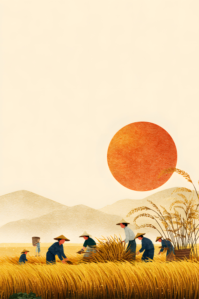 乡间稻田丰收插画元素