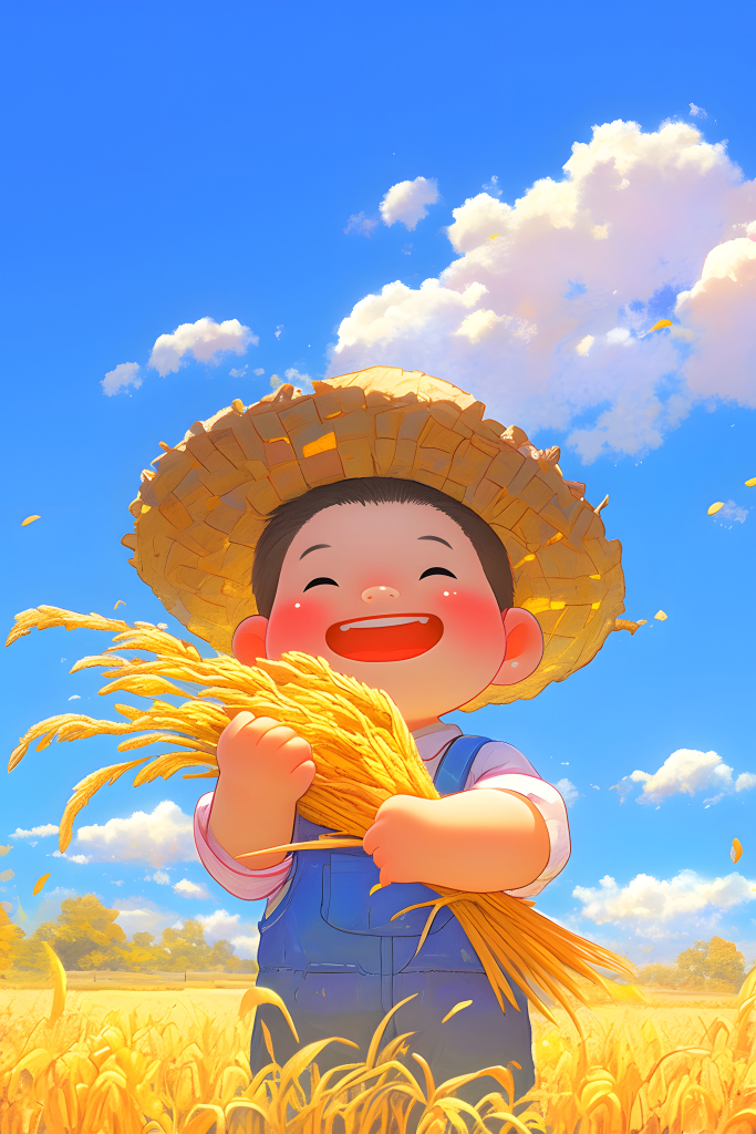 农田水稻丰收插画元素