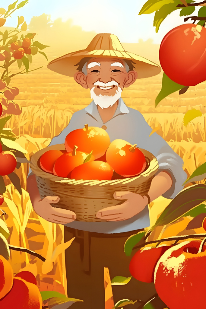 水果成熟季果农人物插画