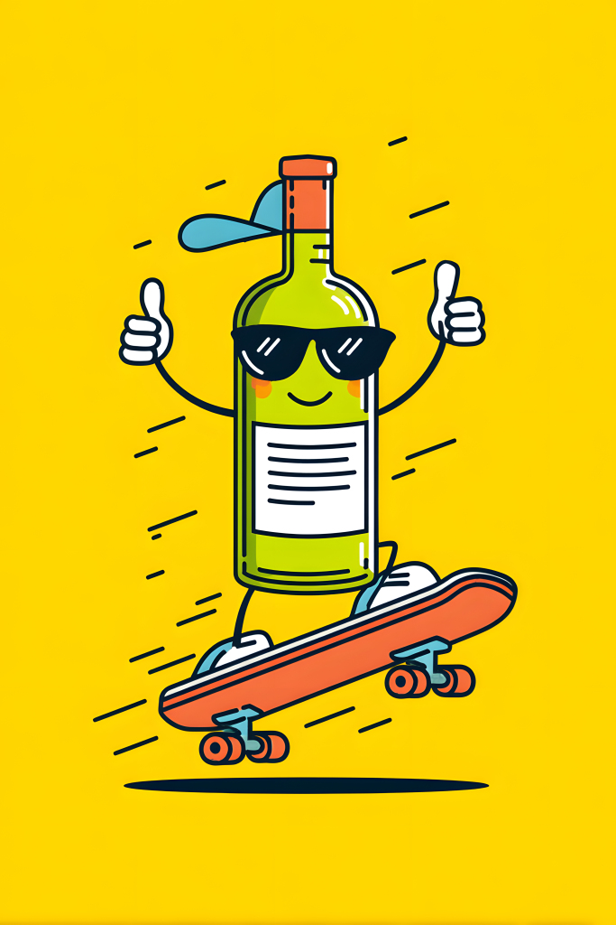 啤酒节酒瓶拟人滑板娱乐插画