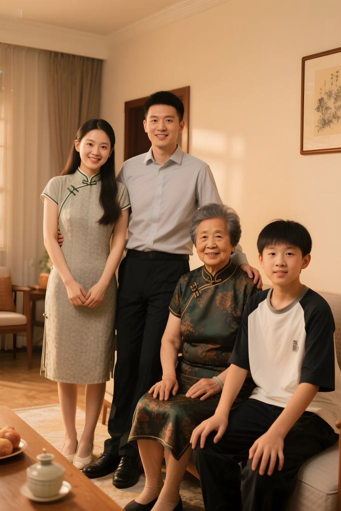 旗袍家庭合照技巧人物摄影