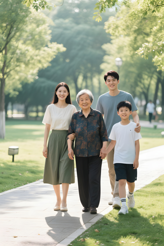 一家人散步全家福照片摄影图片