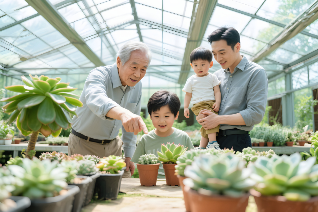 植物园参观多肉户外家庭合照全家福