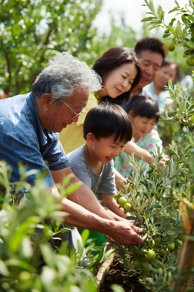 一家人农场种树植树亲子互动幸福全家福