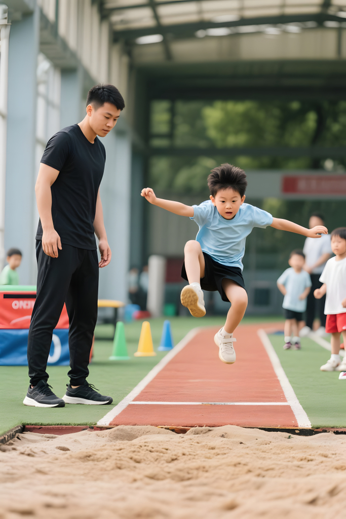 沙坑跳远儿童幼儿园体能训练人像摄影