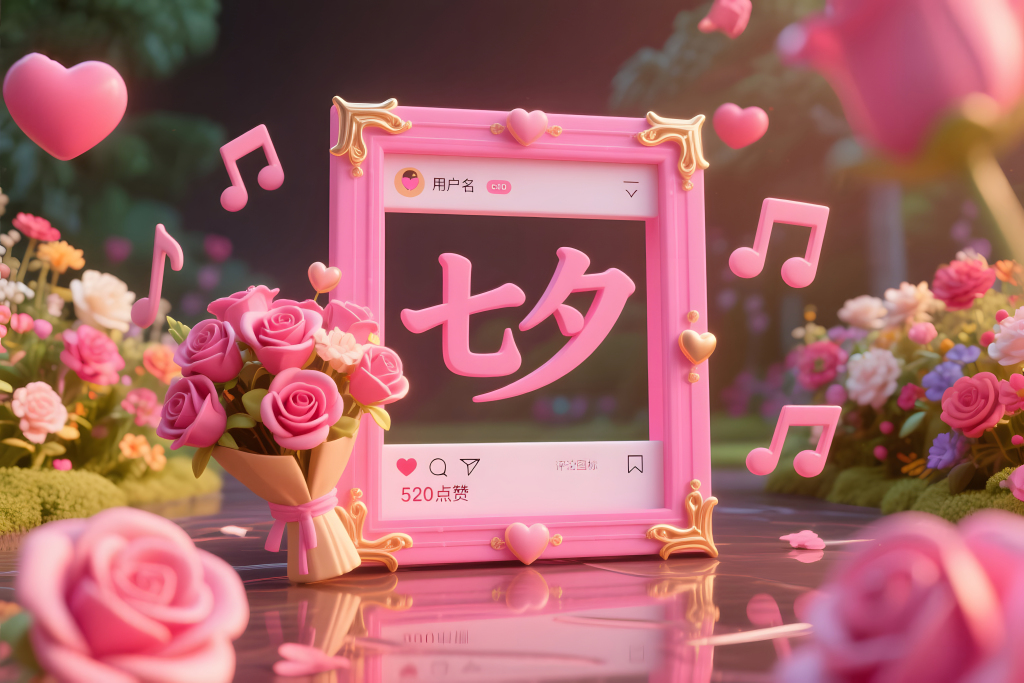玫瑰相框七夕节日元素