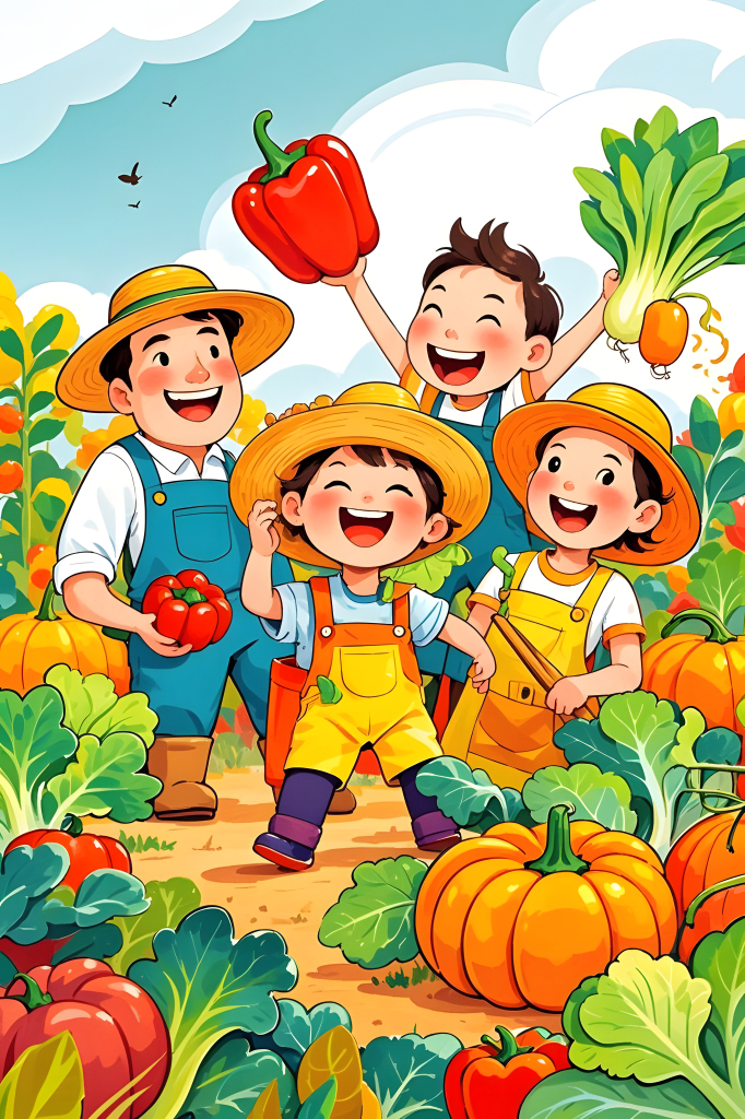 农民采摘蔬菜插画设计元素