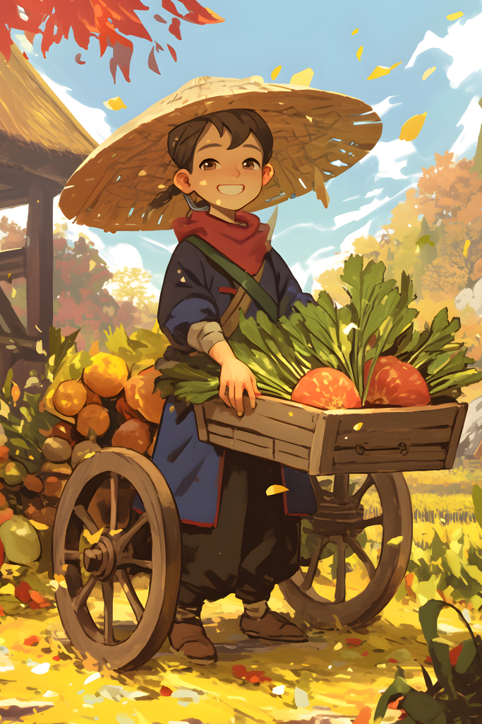 农民采摘蔬菜人物形象插画