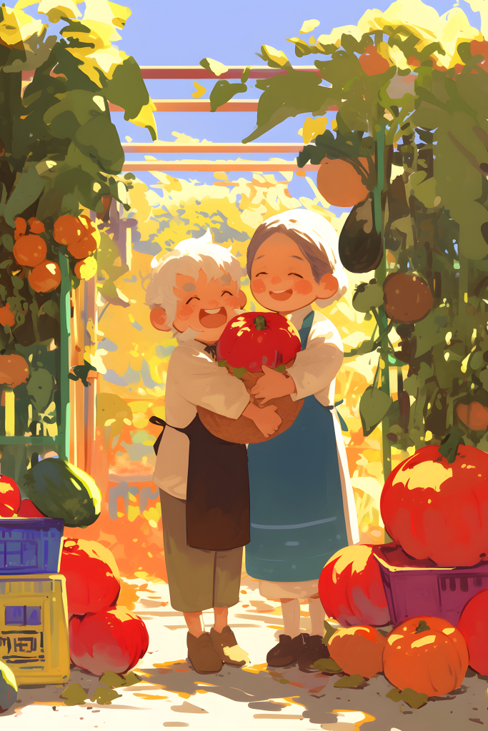 蔬菜采摘期农民形象插画