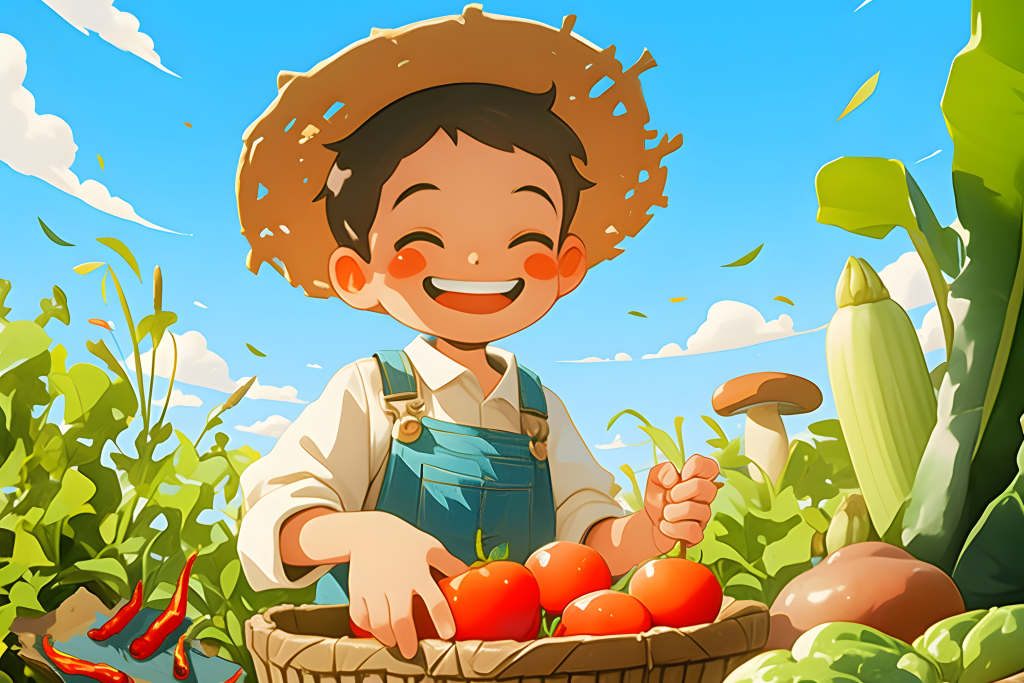 蔬菜丰收农民形象插画