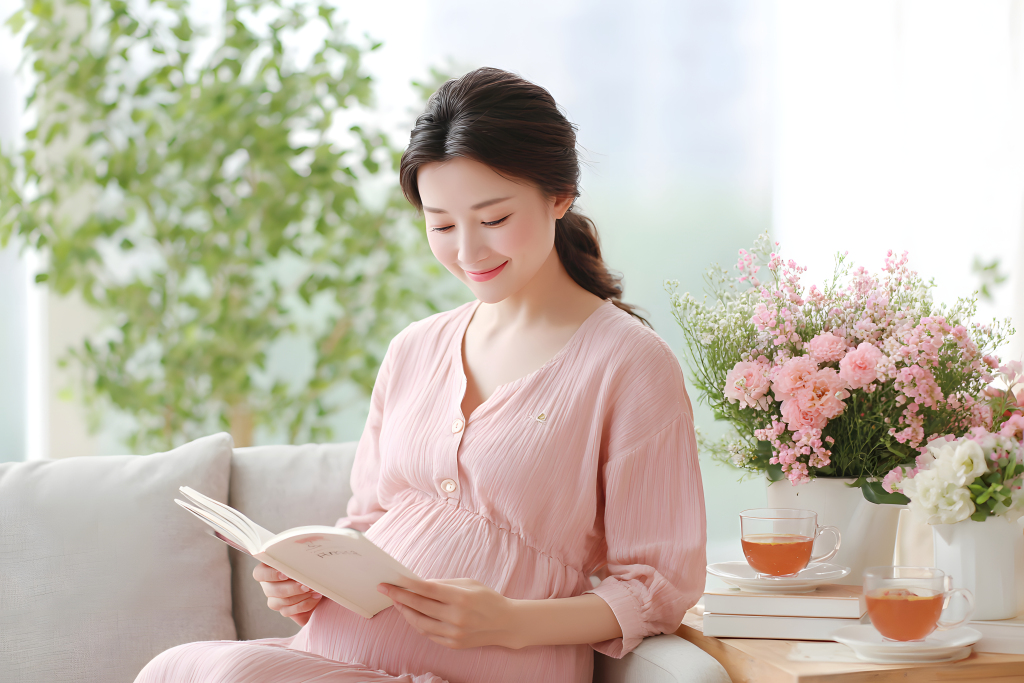 孕妈妈孕妇喝茶看书休闲生活方式人物摄影