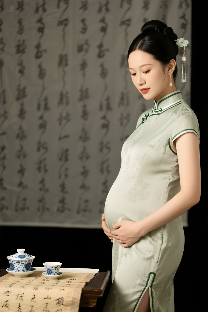 书香旗袍孕妇孕妈妈艺术照人像写真摄影图