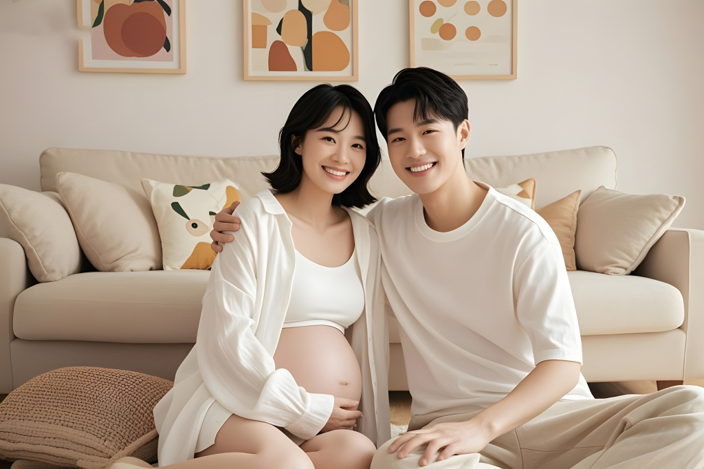 家居夫妻健康孕妈妈人像摄影图