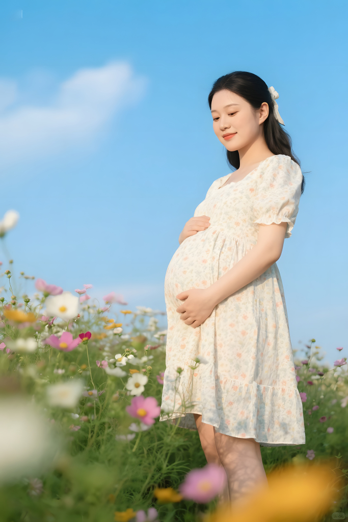 鲜花幸福孕妇孕妈妈艺术照人像写真摄影图