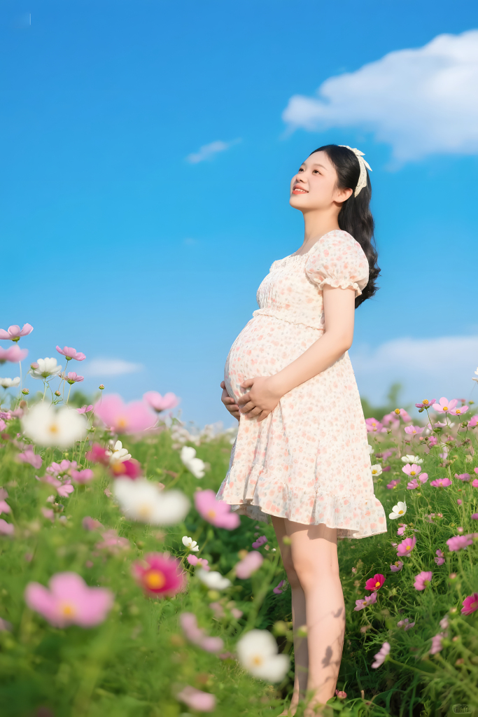 春季花海美丽孕妇人像摄影