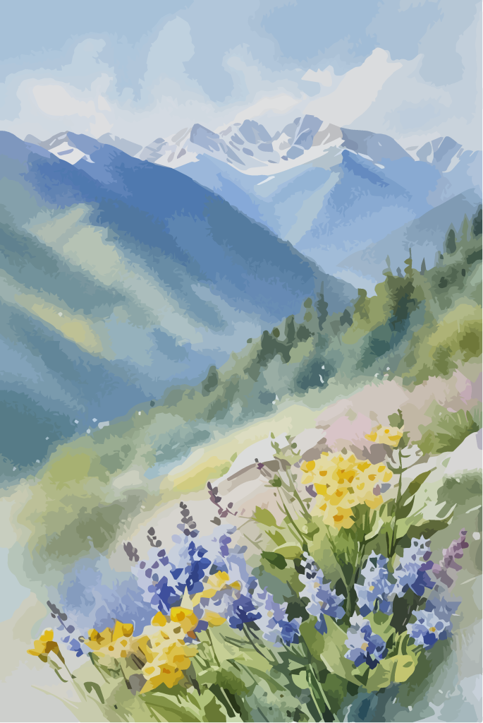 治愈山坡风景插画