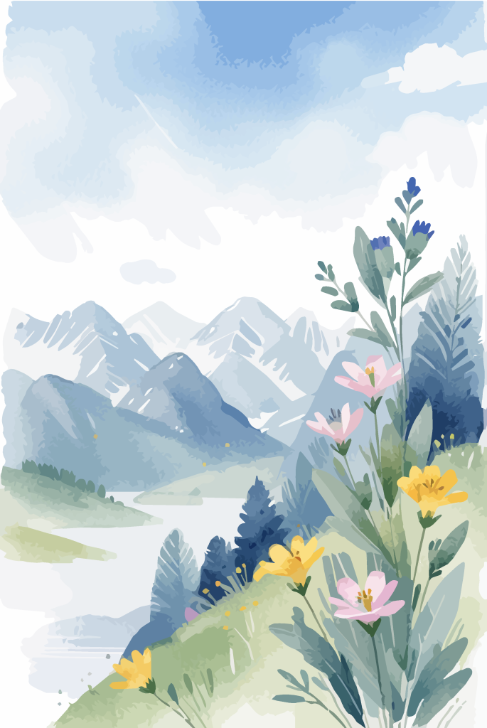 水彩治愈风景插画