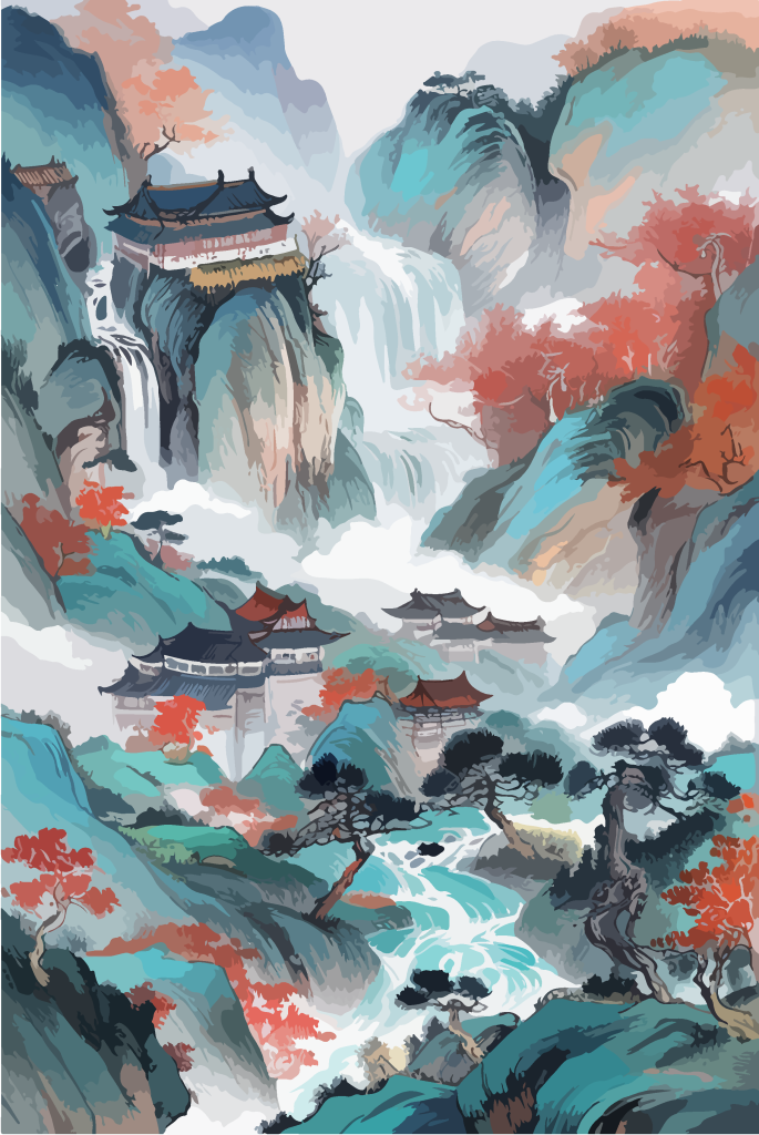 国风山水风景插画