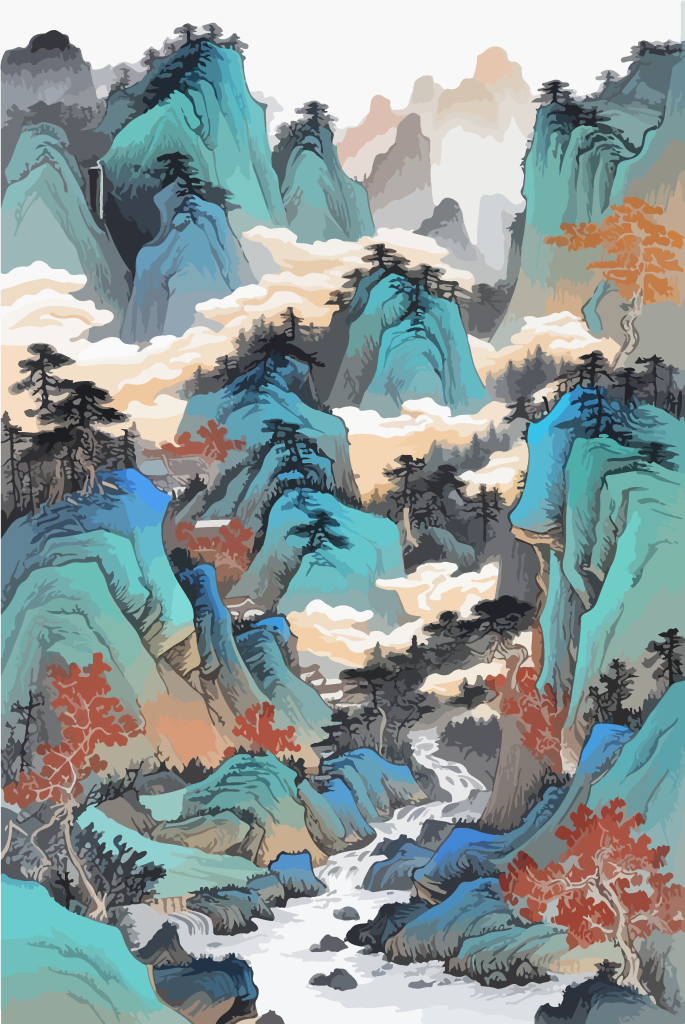国风山水风景插画