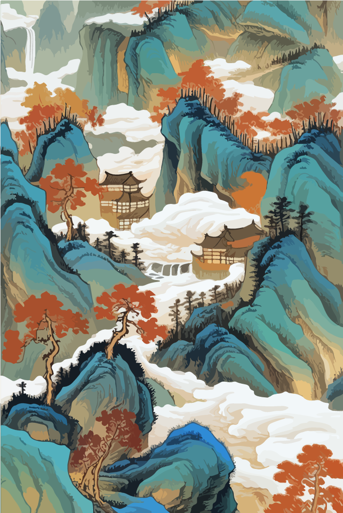 国风山水风景插画