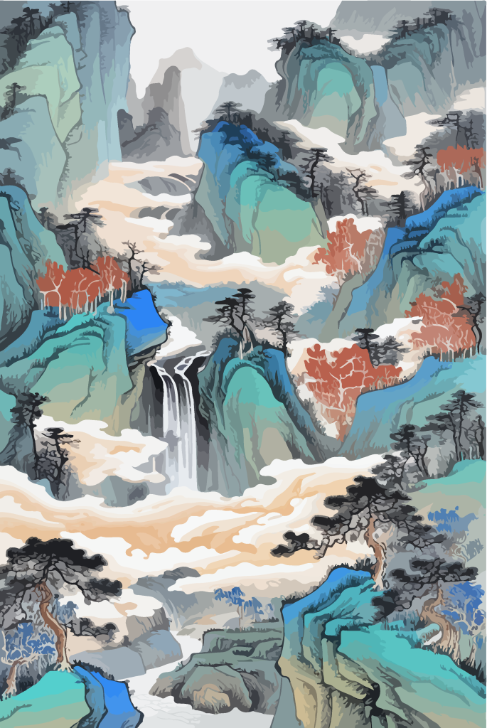 国风山水风景插画