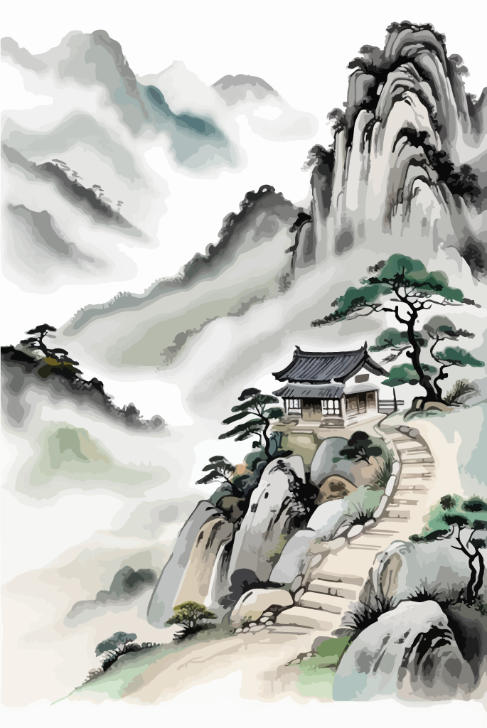 水墨国风山水插画
