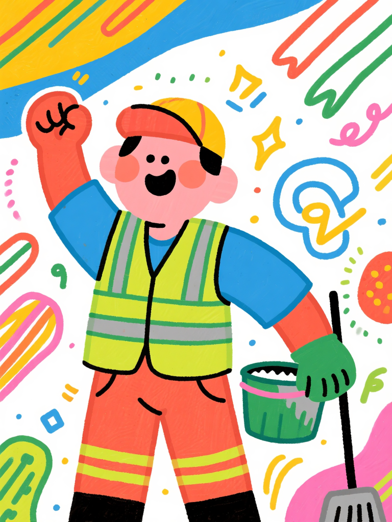 夏日户外环卫工人物插画
