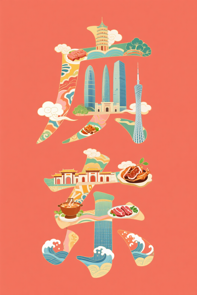 广东特色插画创意艺术字体效果