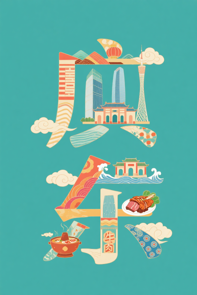 广东特色插画创意艺术字体效果