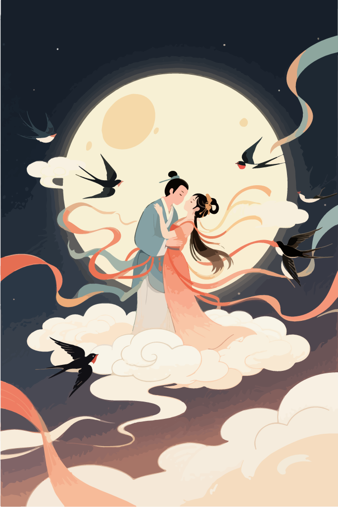 牛郎织女七夕插画