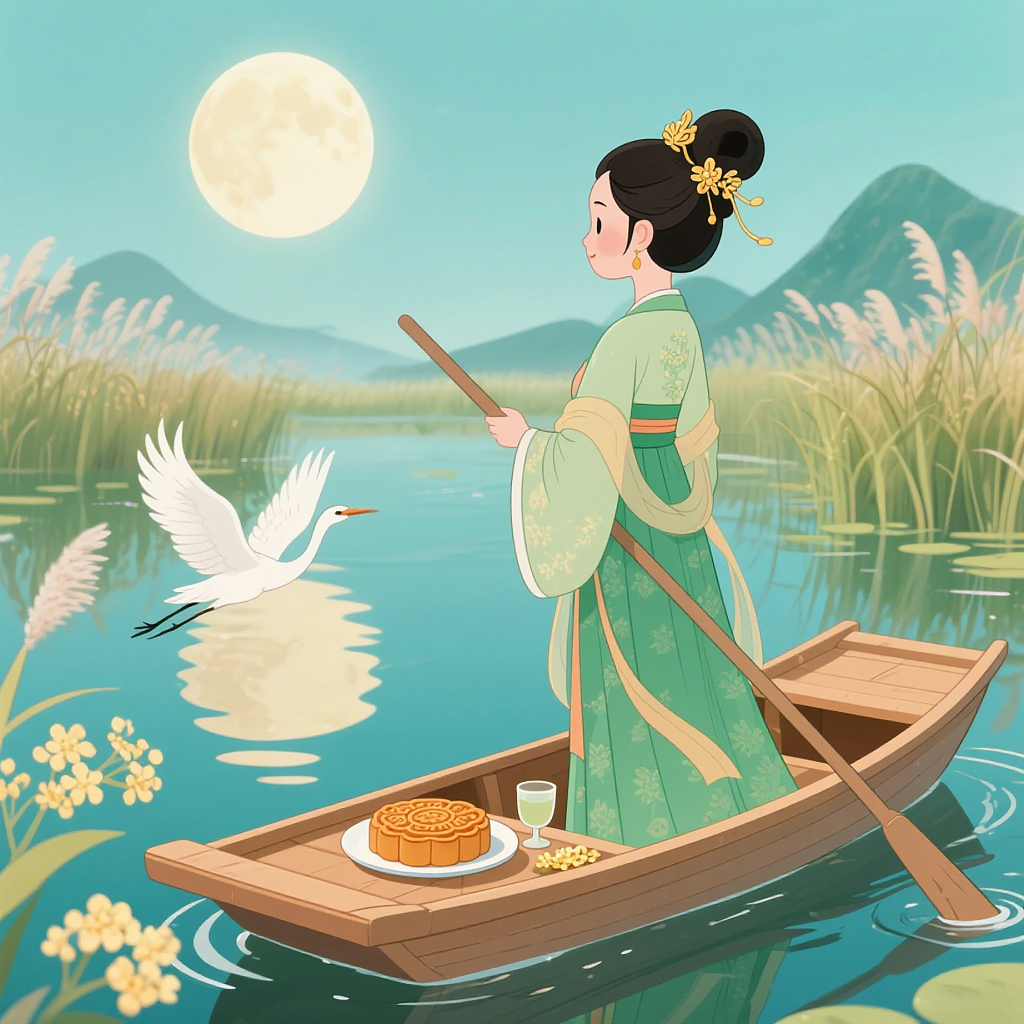 中秋主题古典卡通插画素材